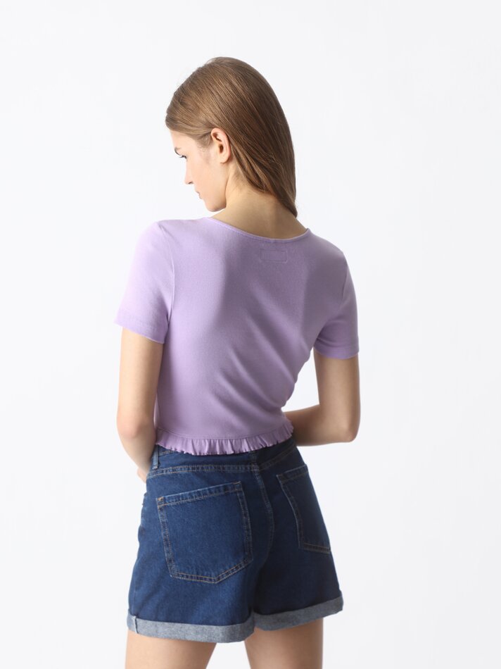 Camiseta de manga curta com nó - Rosa Giz