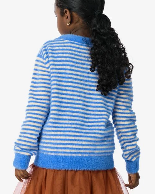 pull enfant fluffy à rayures bleu