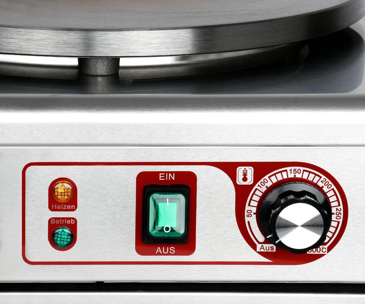 Beeketal 'BC40-2' Gastro Doppel Crepes Maker mit 2x Ø 400 mm Gusseisen Crepesplatten, 50-300 °C einstellbar, Platten separat regelbar, Profi Crepiere im Edelstahl Gehäuse mit extra Schublade