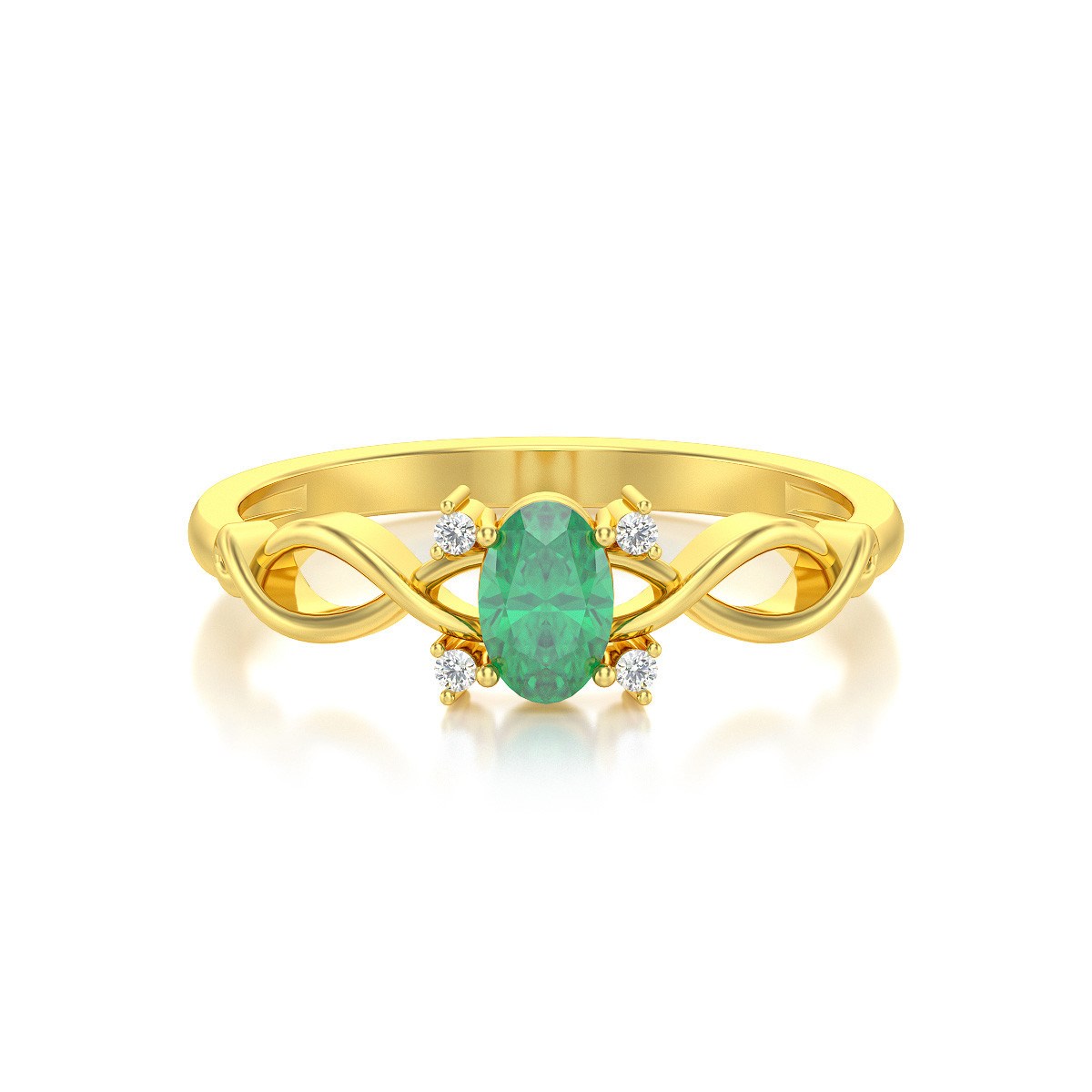 Bague ADEN Or 585 Jaune Emeraude et diamants 1.85grs