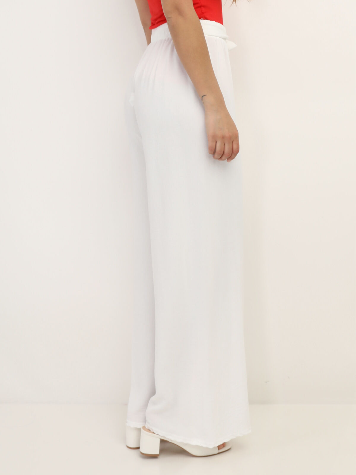 Pantalon ample ceinturé- Blanc