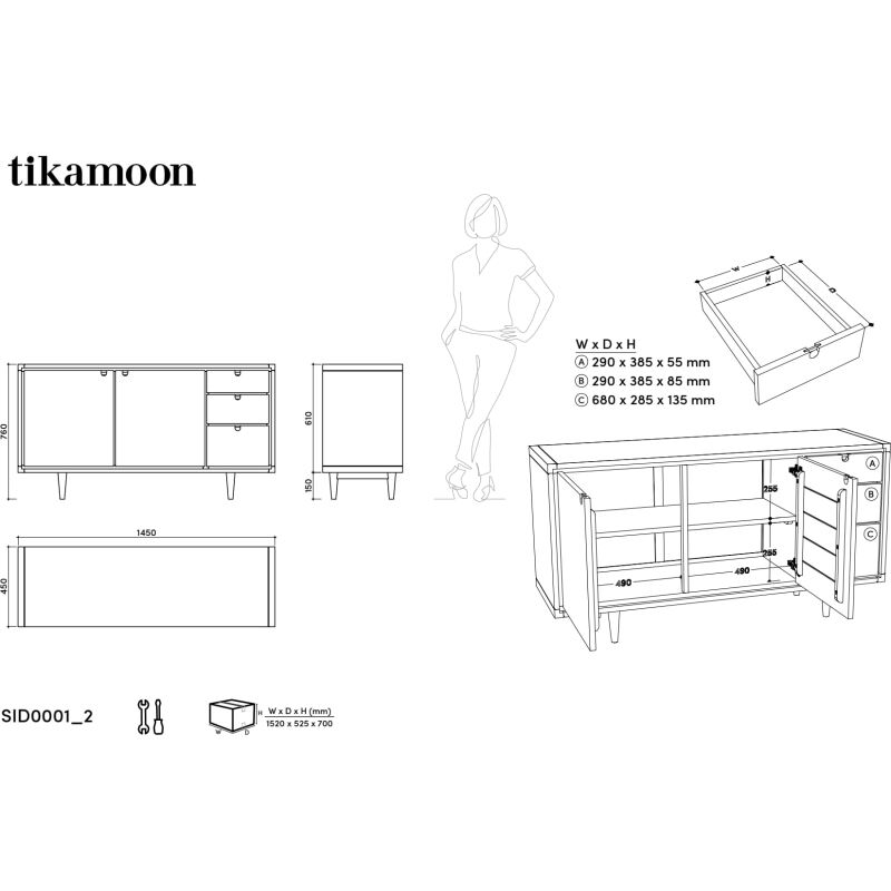 Buffet en chêne massif L 145 cm Jonàk
