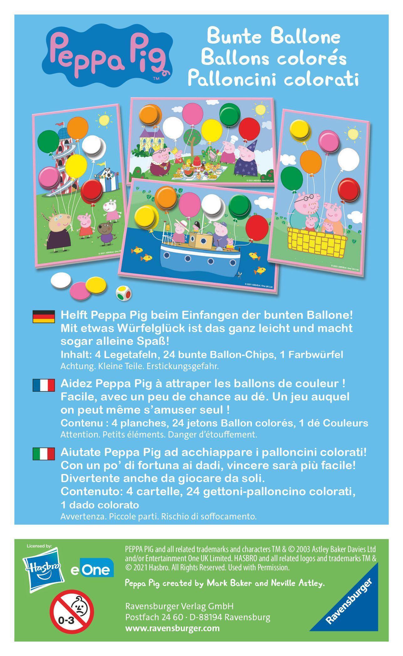 Ravensburger Mitbringspiel - 20853 - Peppa Pig Bunte Ballone - Lustiges Farbwürf