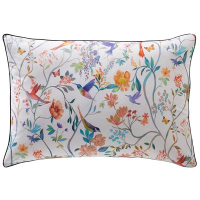 Linge de lit percale imprimé fleurs et oiseaux - BECQUET CRÉATION