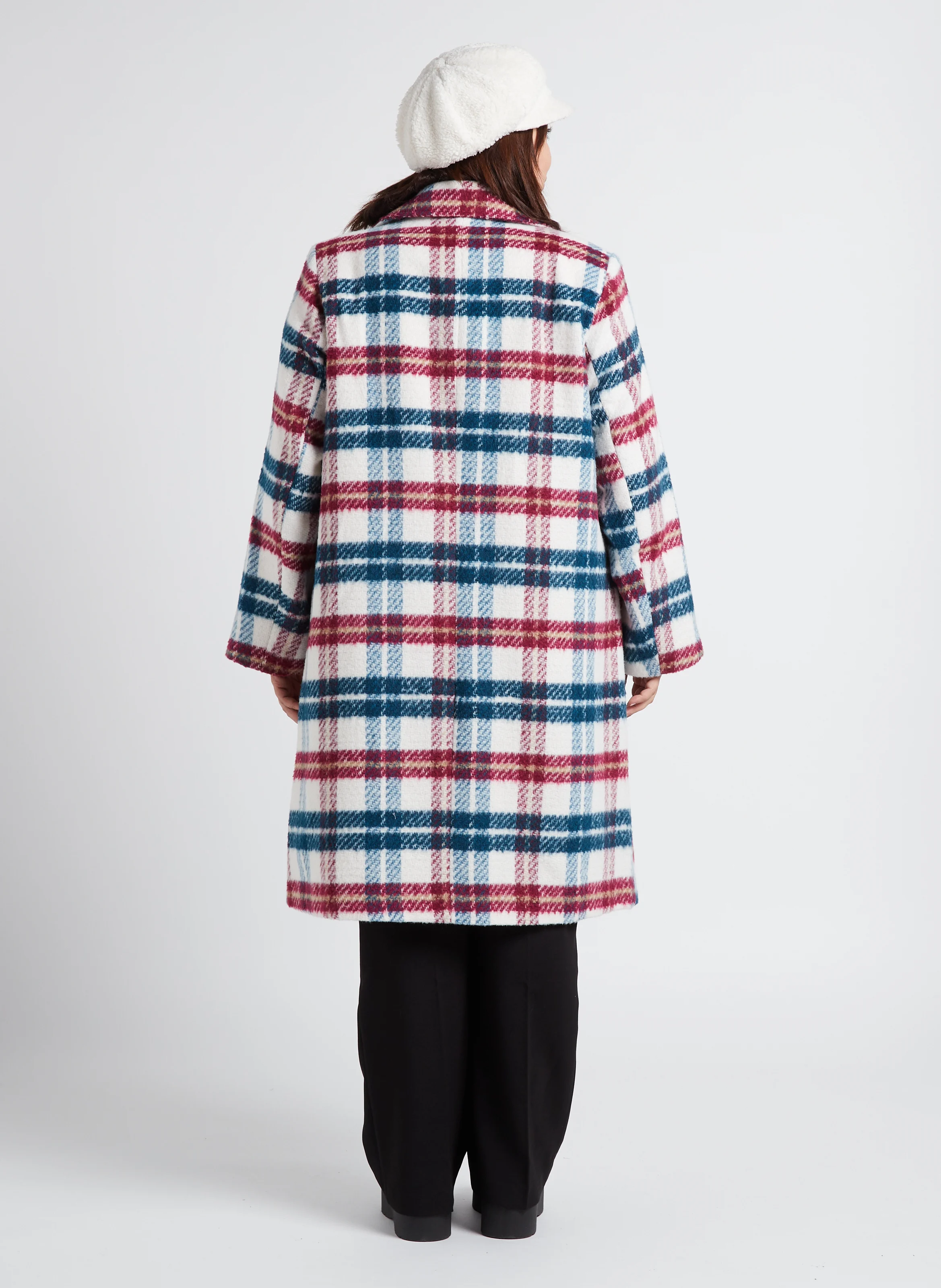 MONTA - Manteau col tailleur à carreaux| Blanc
