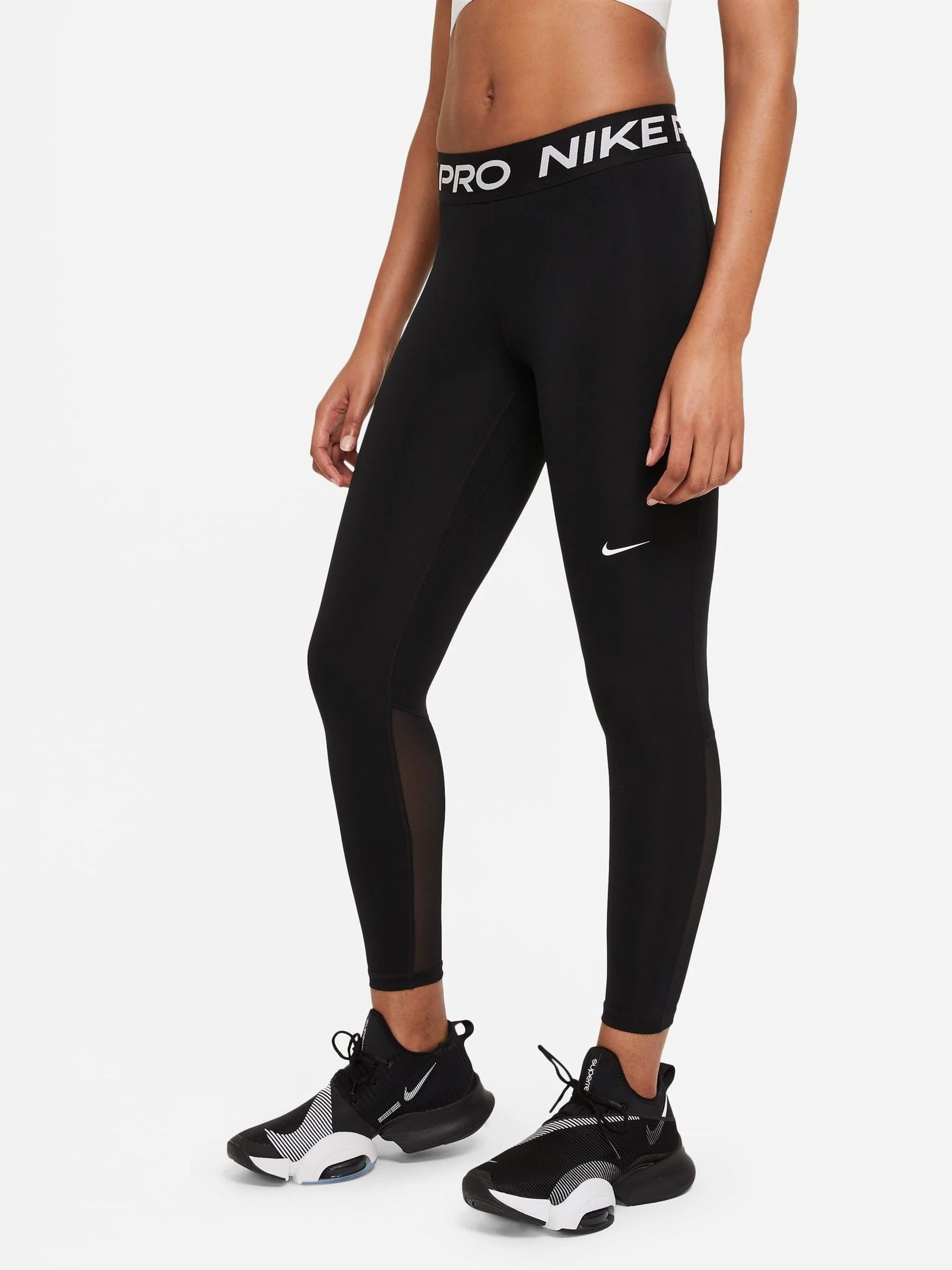 Zwart - Nike Pro Mid Rise legging met mesh-panelen