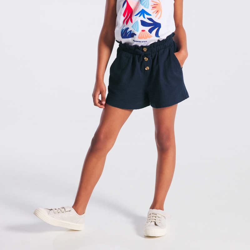 Short taille haute uni bleu fille