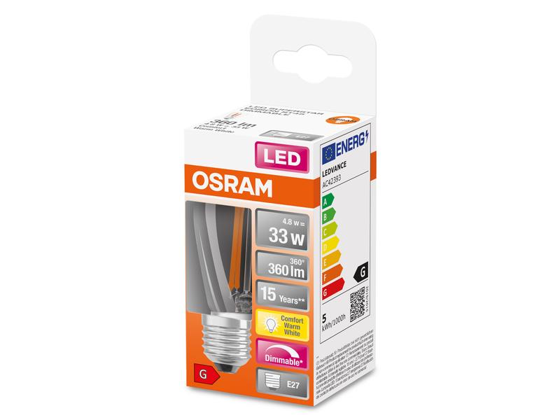 OSRAM Lampe Mini Edison Superstar 45 Dim 33, 4.8W, E27 Warm LED-Lampen, klassische Kolbenform
