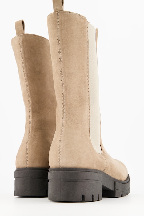 Leder-Stiefeletten, Elastikeinsatz, Profilsohle, Weite H