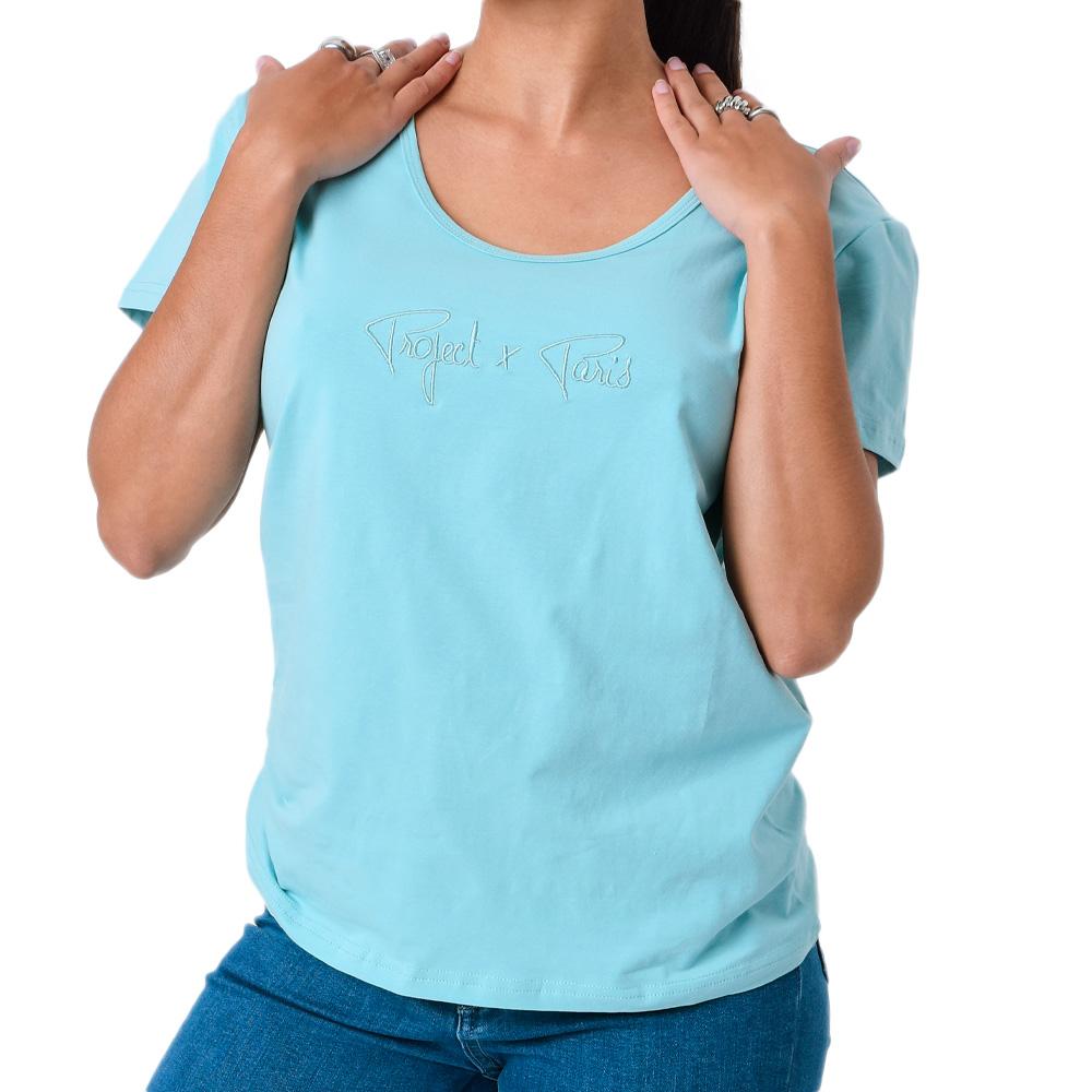 Project X Paris T-shirt Turquoise Femme Project X Paris Basic Broderie F221114