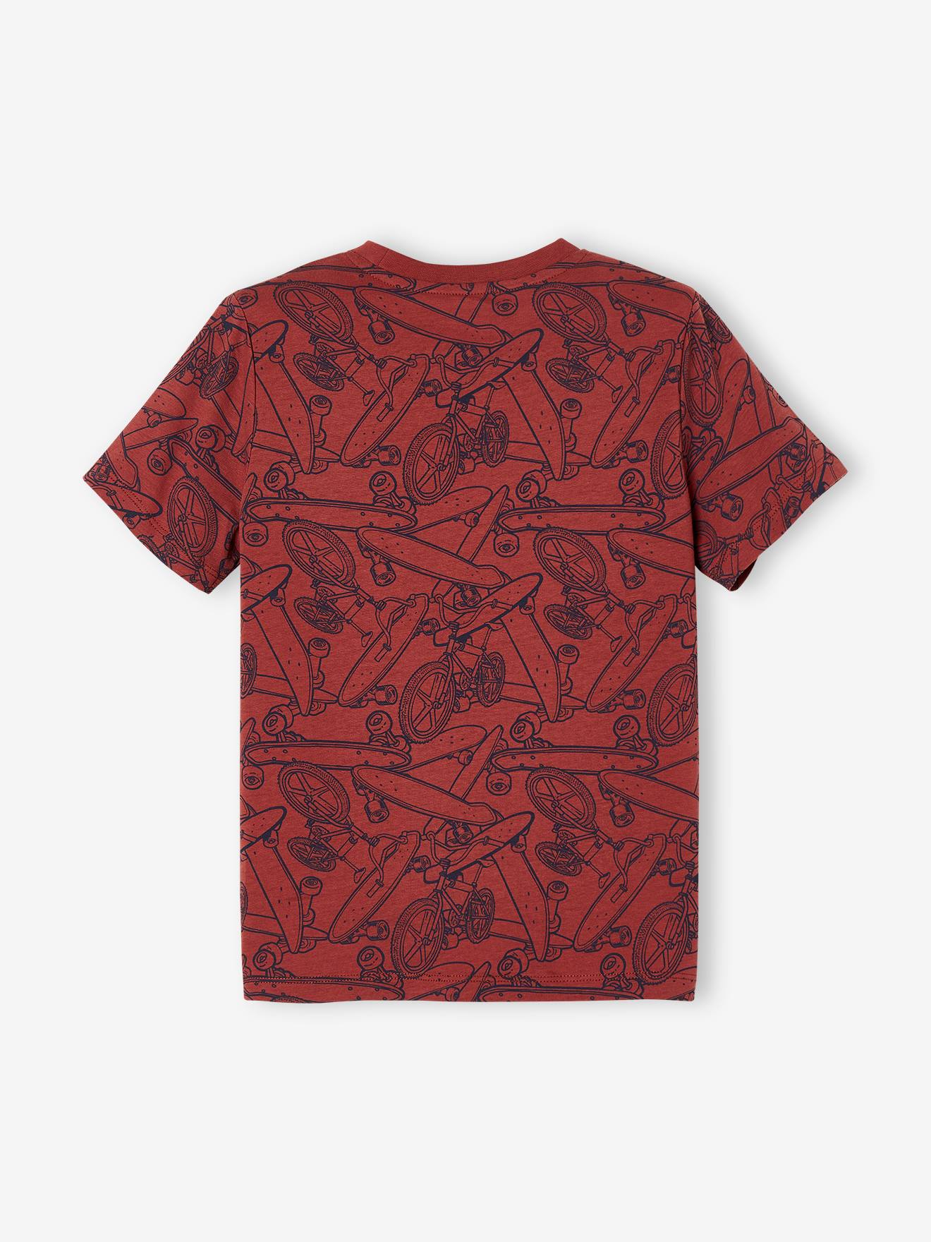 Camiseta de manga curta com estampas gráficas, para meninos, com líquen.