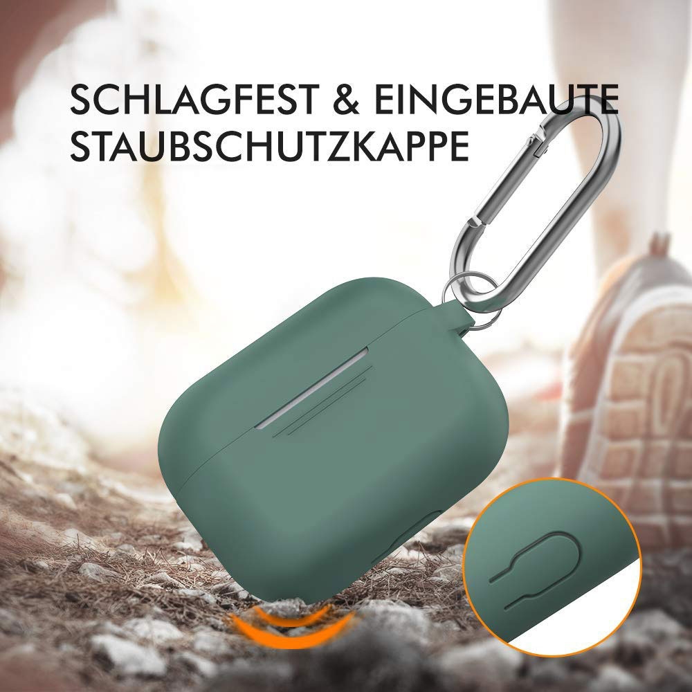 AirPods Pro Silikon Case Schutzhülle Abdeckung mit Karabinerhaken - Schwarz (Matt)