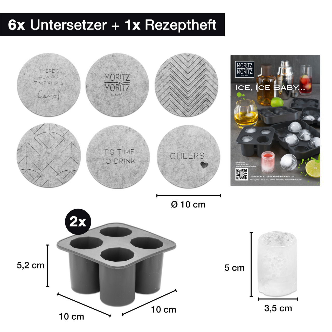 Moritz & Moritz Eiswürfelform 2er Set Cup inklusive 6 Untersetzer