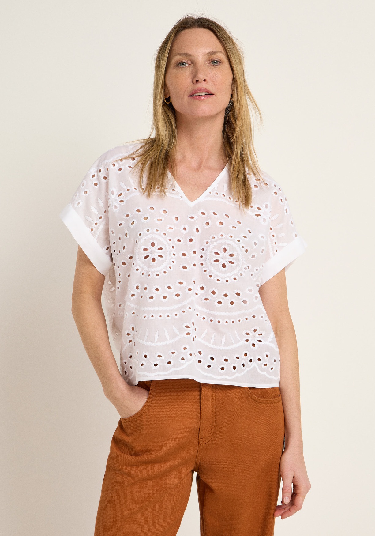 Lanius Blusenshirt mit Stickerei Off White/Anglaise