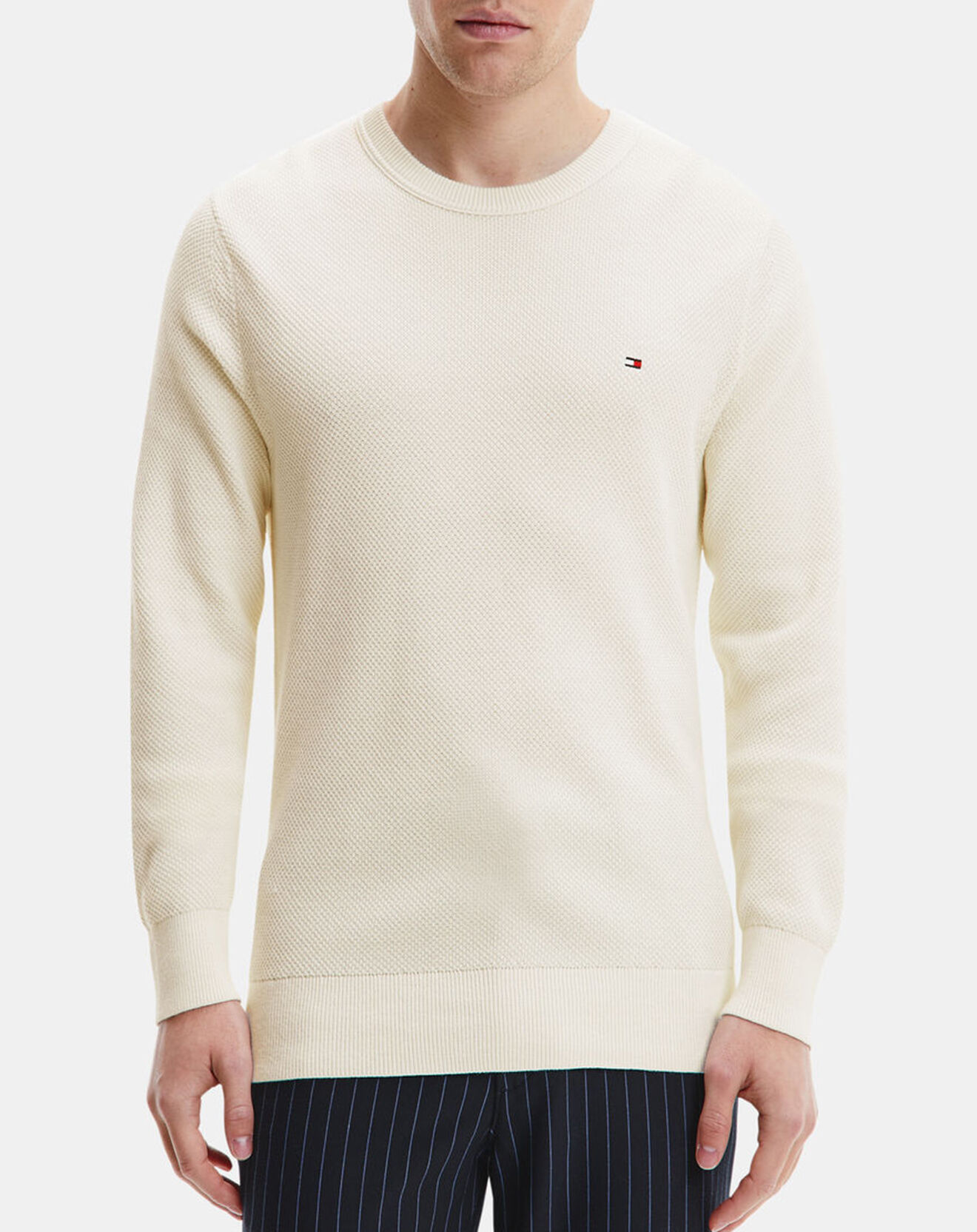 Tommy Hilfiger Pull piqué Structure col rond écru