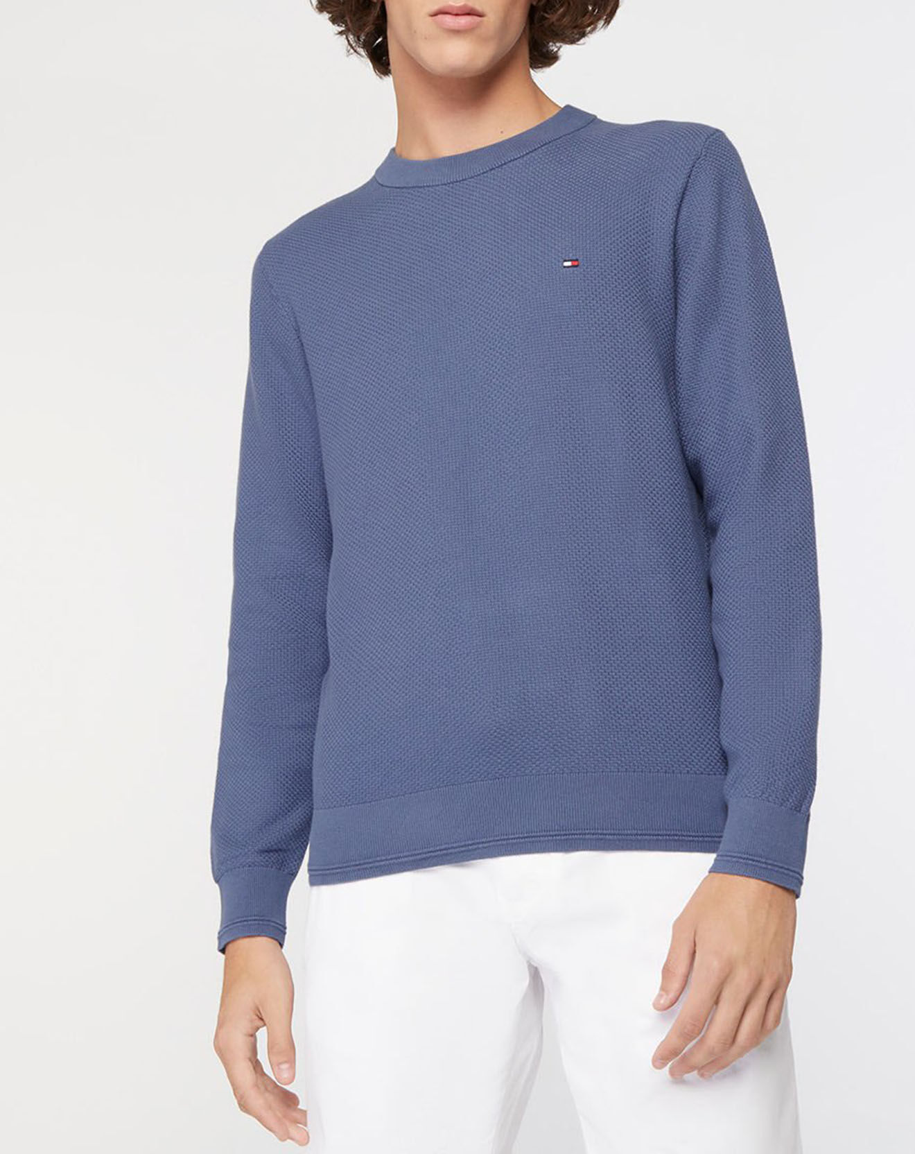 Tommy Hilfiger Pull 100% Coton Bio Basket Weave Structure bleu
