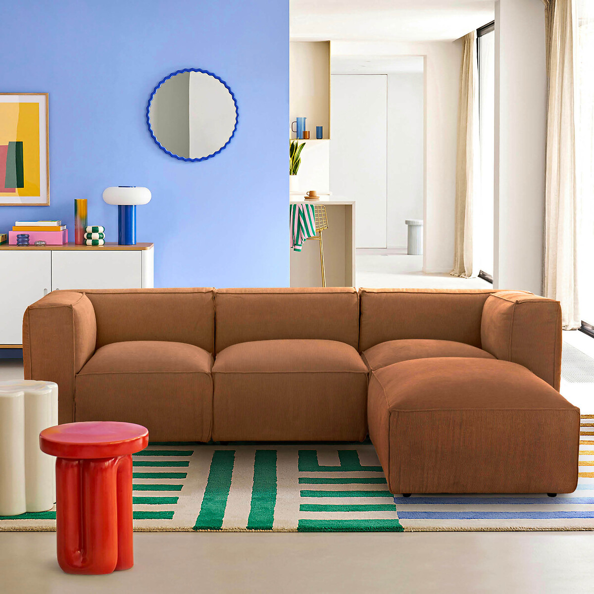 LA REDOUTE INTERIEURS<br>Puff modular em veludo canelado, Seven