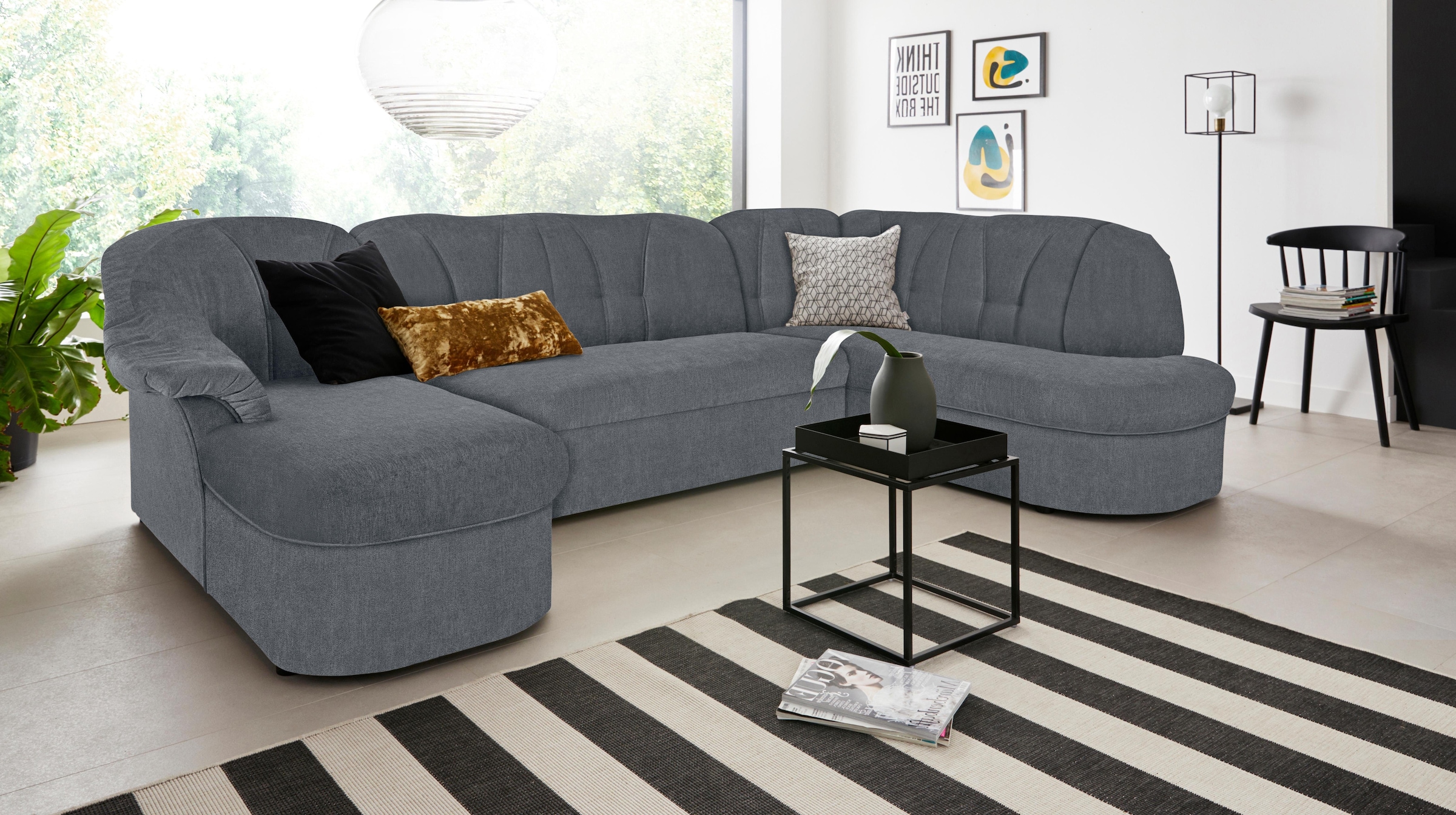 DOMO collection Wohnlandschaft »Pegnitz, zeitlos&modern, elegante Rückensteppung, Breite 292cm, U-Form« wahlweise mit Bettfunktion