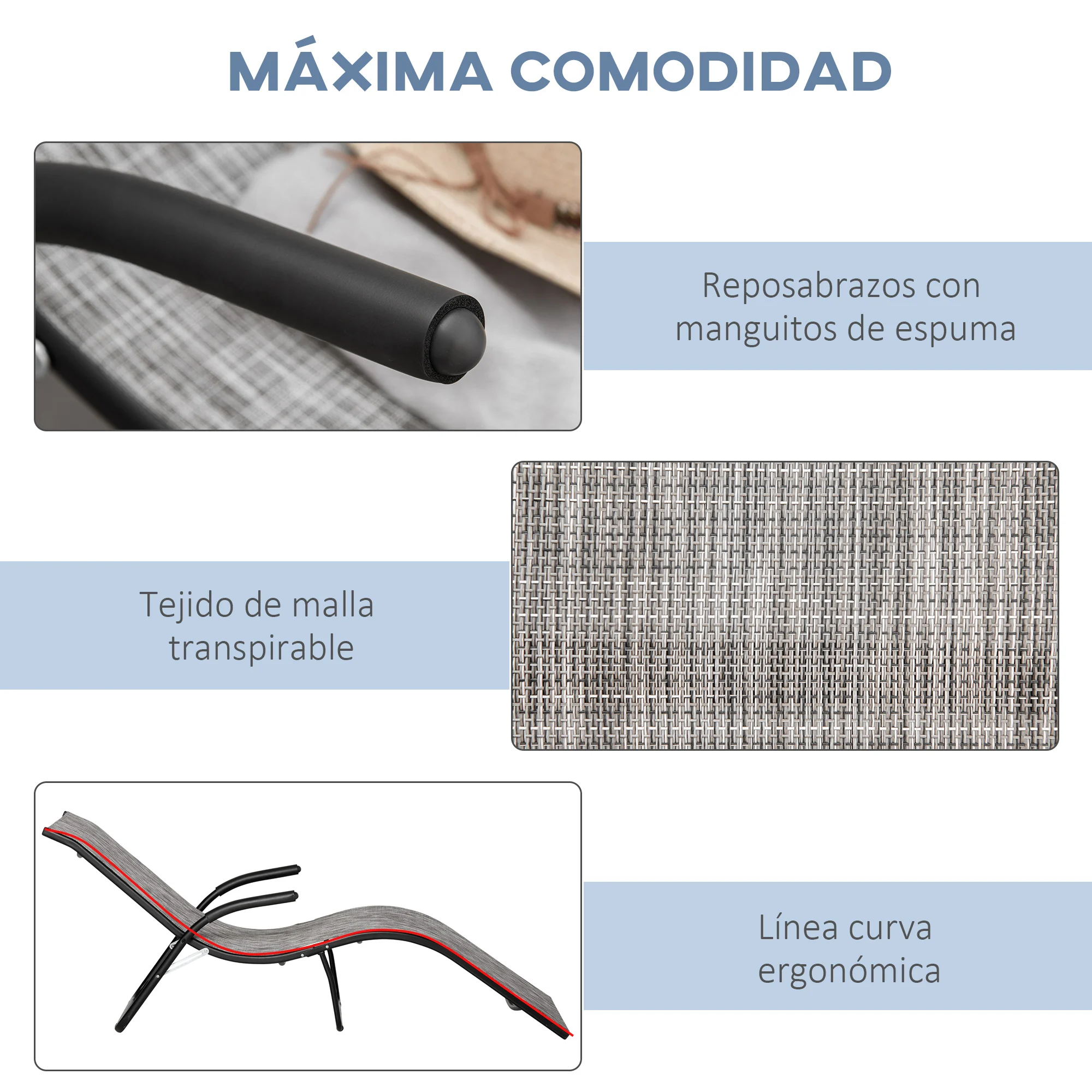 Conjunto de 2 espreguiçadeiras dobráveis Outsunny, espreguiçadeiras de jardim com apoios de braço, apoio para os pés e encosto, capacidade de carga de 160 kg para terraço, praia, camping e uso ao ar livre, 170x62x68 cm, cinza