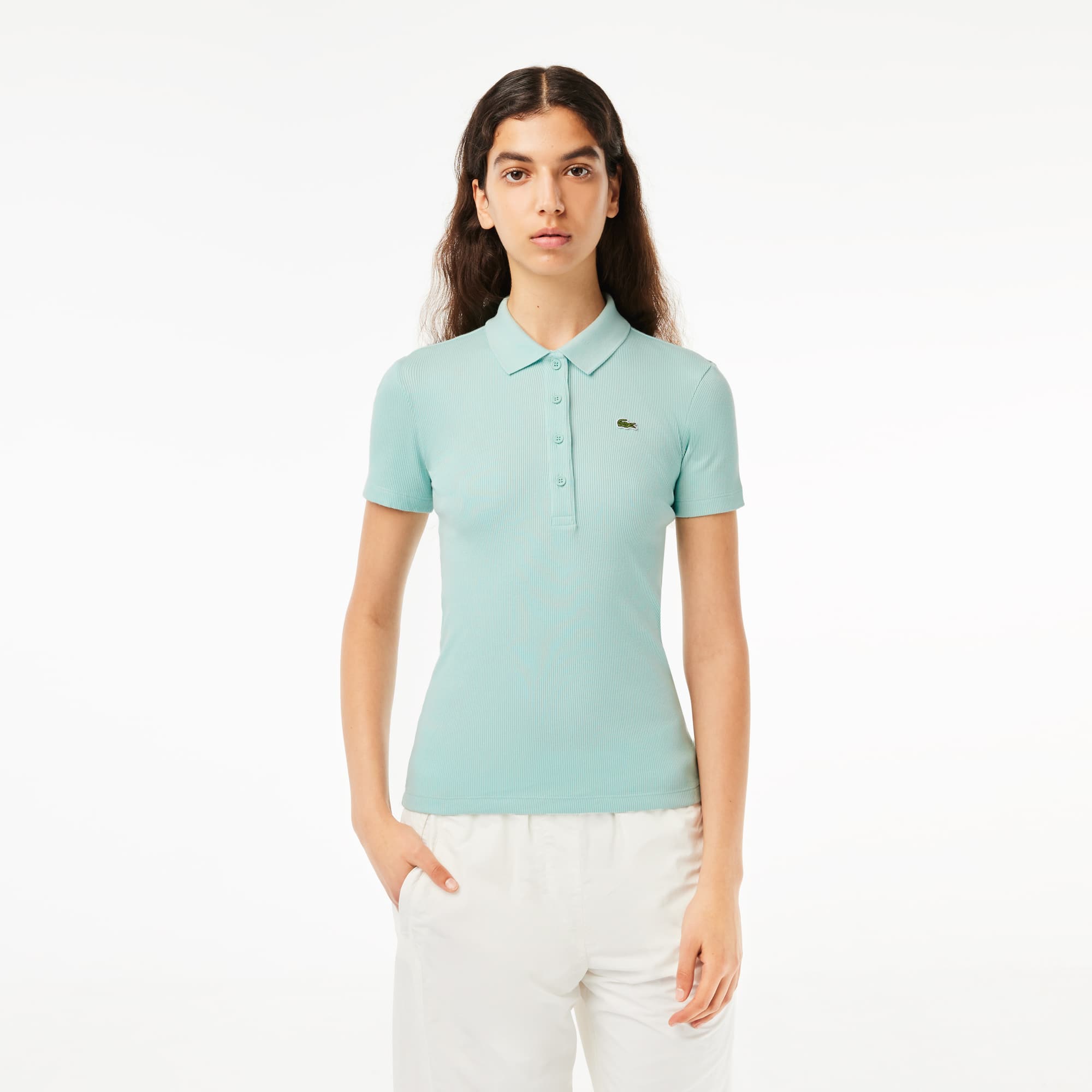 Polo L.12.D slim fit en coton côtelé Manches Courtes - Vert - Lacoste - Femme