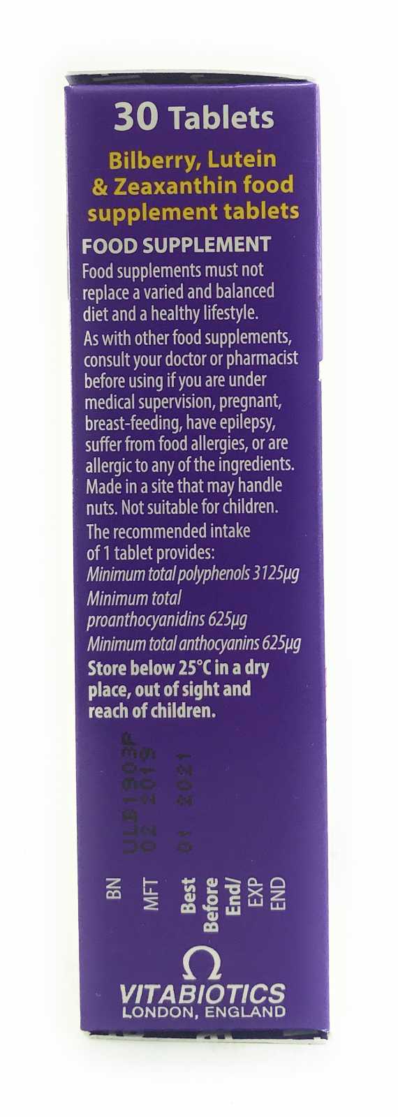 Vitabiotics Ultra BilBerry, Luteína y Zeaxantina 30 comprimidos