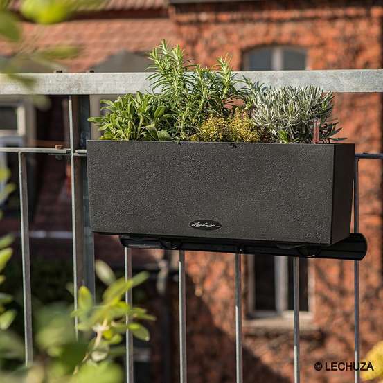 Jardinière balconera stone en plastiquenoir - 50x19x19 cm