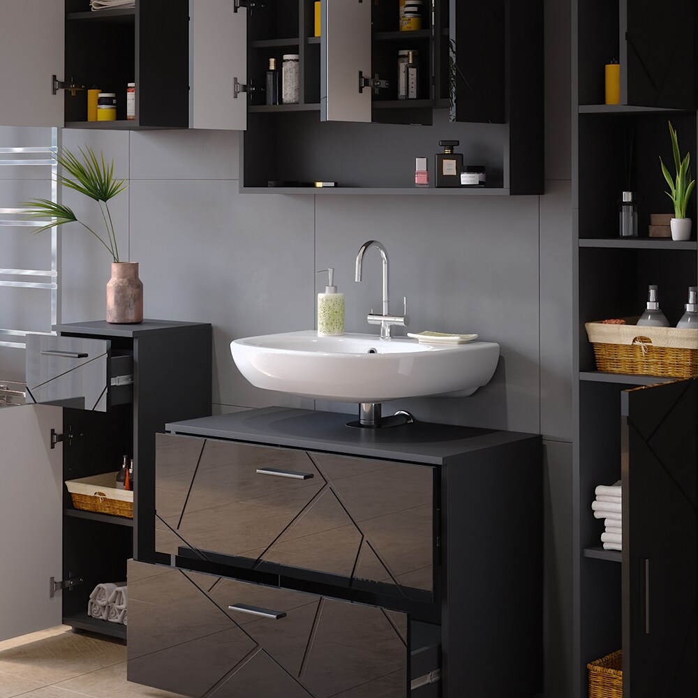 Vicco Badmöbelset Irma Anthrazit Hochglanz modern 80 cm 30 cm Badezimmerschrank Badschrank Badezimmermöbel Waschtischunterschrank Spiegelschrank Hochschrank Midischrank Hängeschrank Tür Schublade
