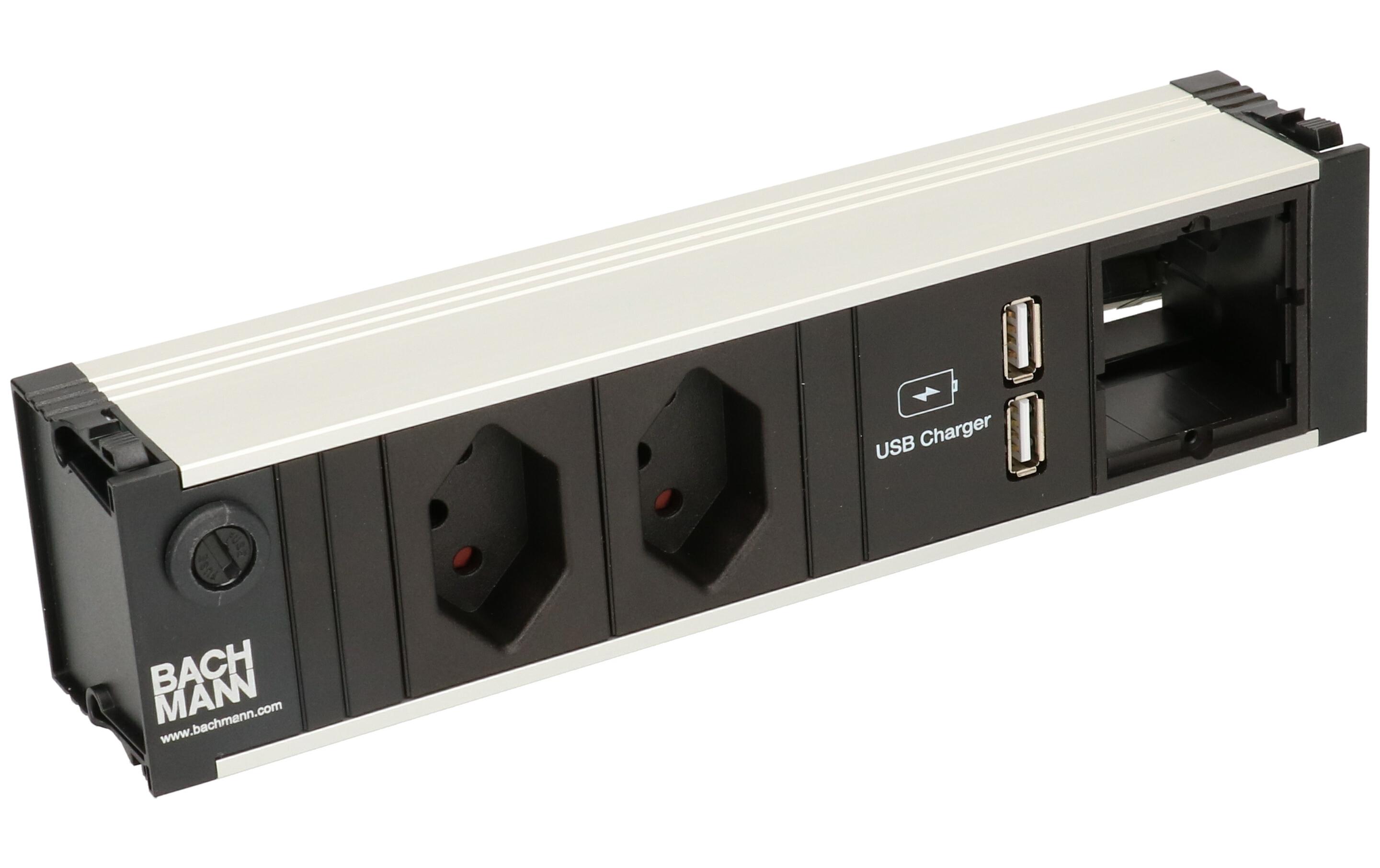 Einbausteckerleiste CONI 2x T13, 1x USB, 1x ABD<br>Einbausteckerleiste, Schwarz