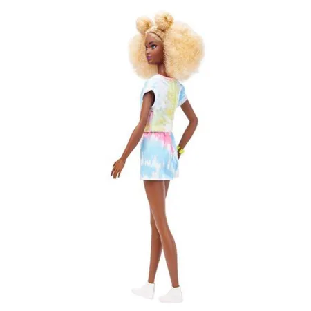 Barbie Fashionistas Puppe (bunter Jumpsuit), groß, blonder Afro, Jumpsuit in Batikoptik