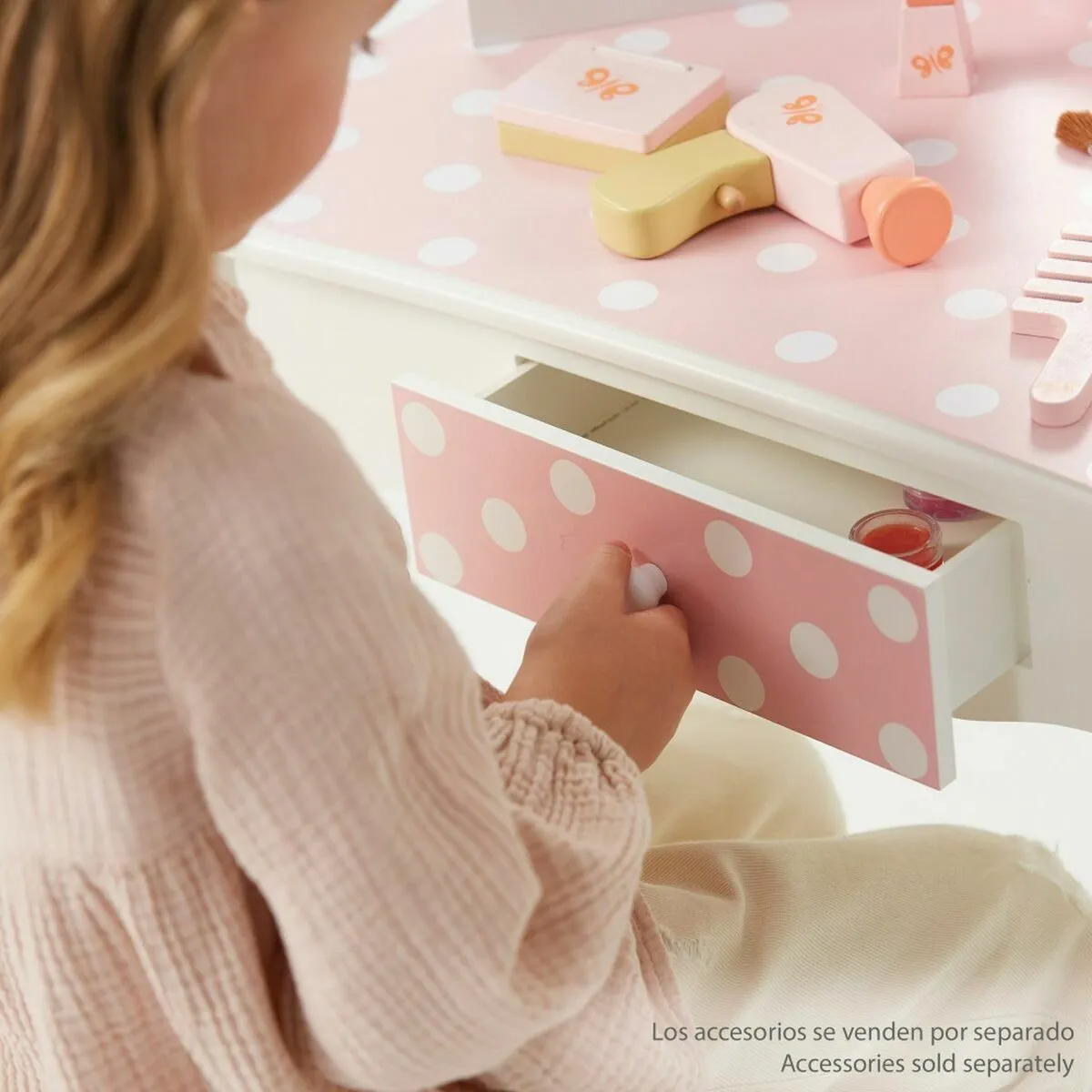 Teamson Kids Coiffeuse avec Banc Pois Rose Blanc