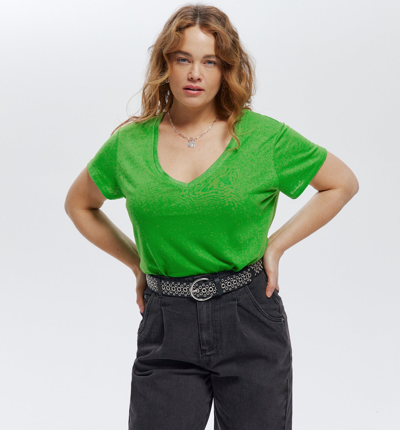 T-shirt col V Femme - Vert