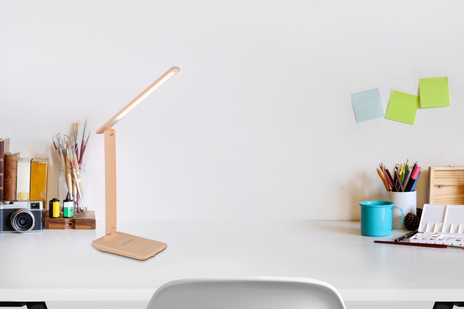 LED-Tischleuchte - pfirsichfarben matt - Lederoptik - Touch