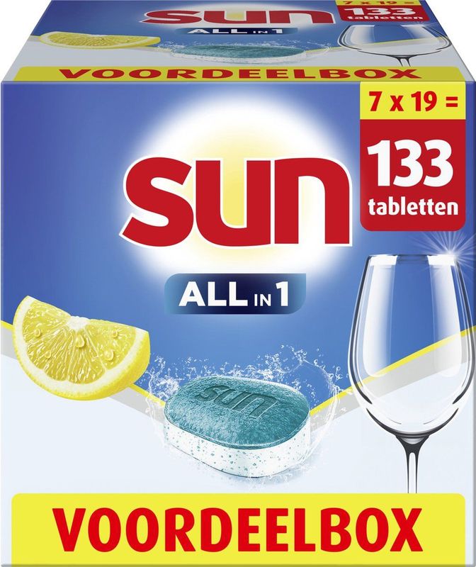 Sun - All-in 1 - Vaatwastabletten - Citroen - 7 x 19 Stuks - Voordeelverpakking