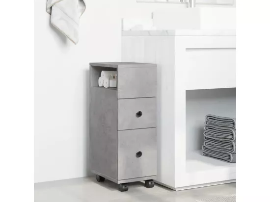 Meuble étroit de salle de bain à roulettes gris béton