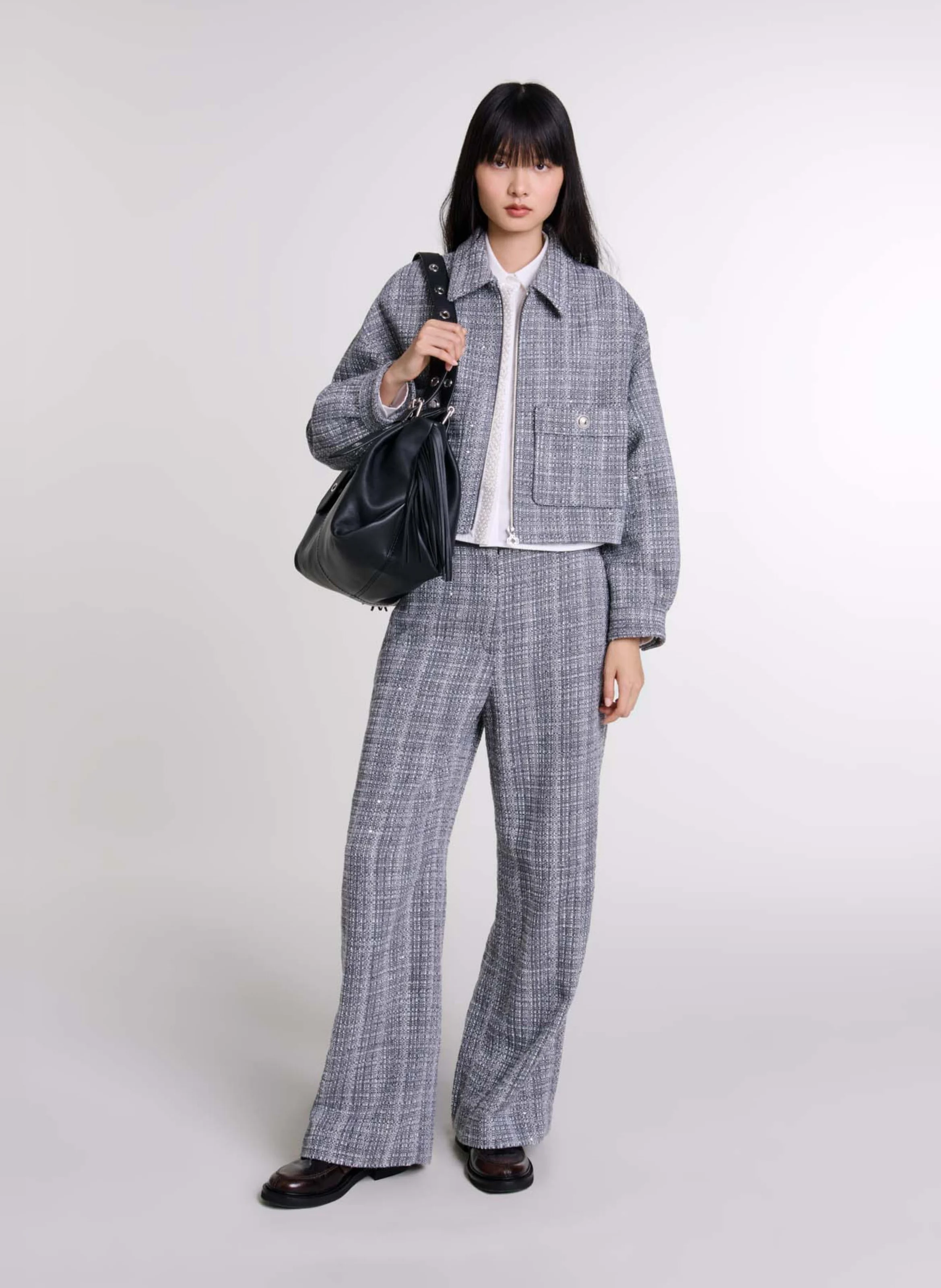 Blouson col classique ample en coton mélangé | Gris