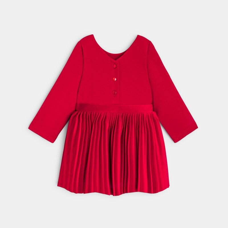 Robe chic bi-matière plissée rouge Rouge