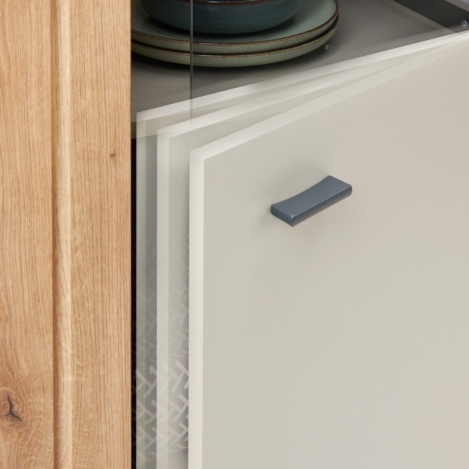Standvitrine SANTANA - Coast Evoke Eiche-kieselgrau - 203 cm