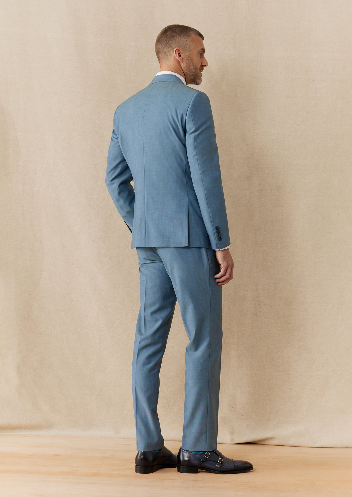 Costume 2 pièces Slim en laine unie bleu céruléen
