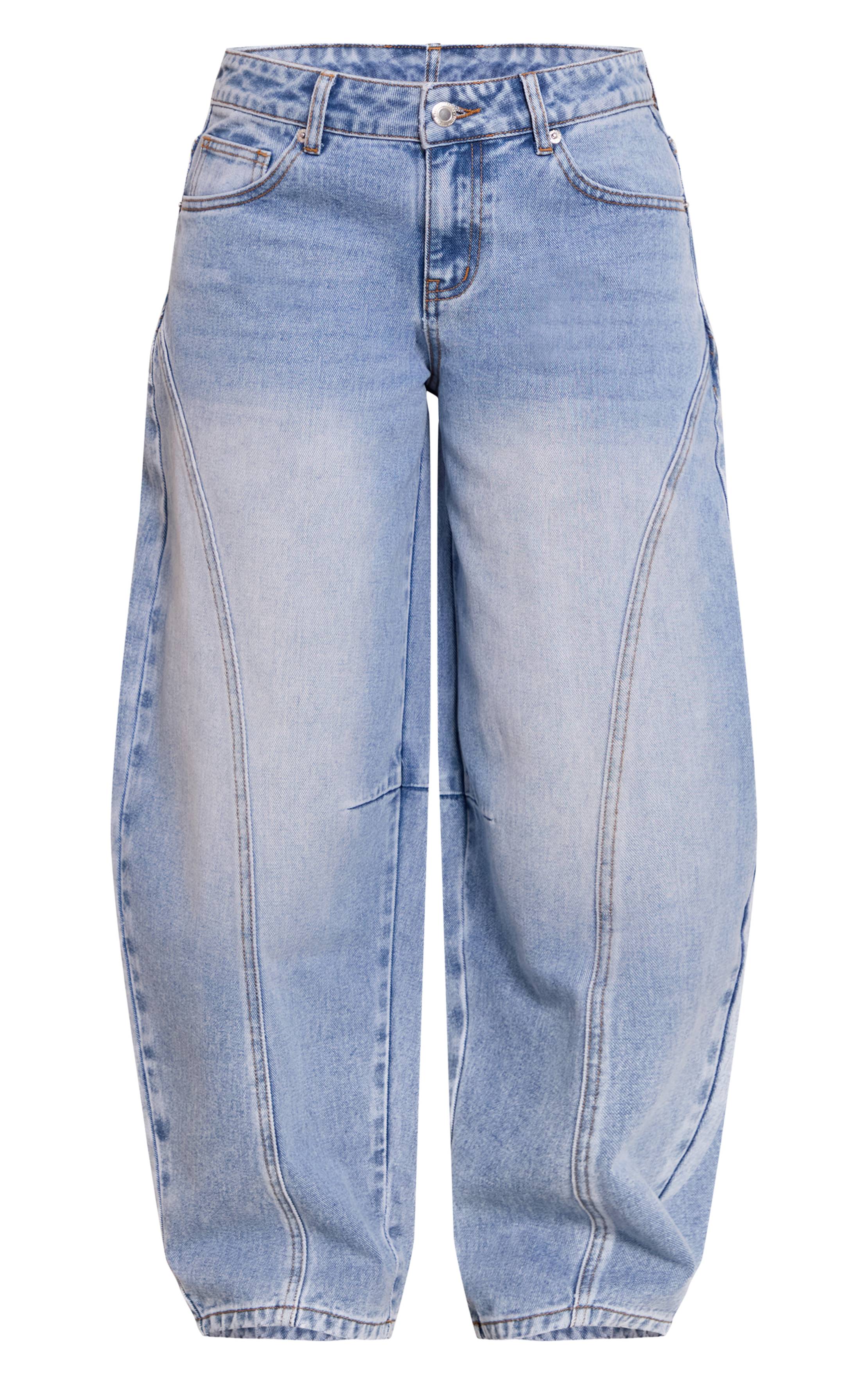 Mid Blue Wash Jean Barrel Blanc Petite Avec Détails De Couture