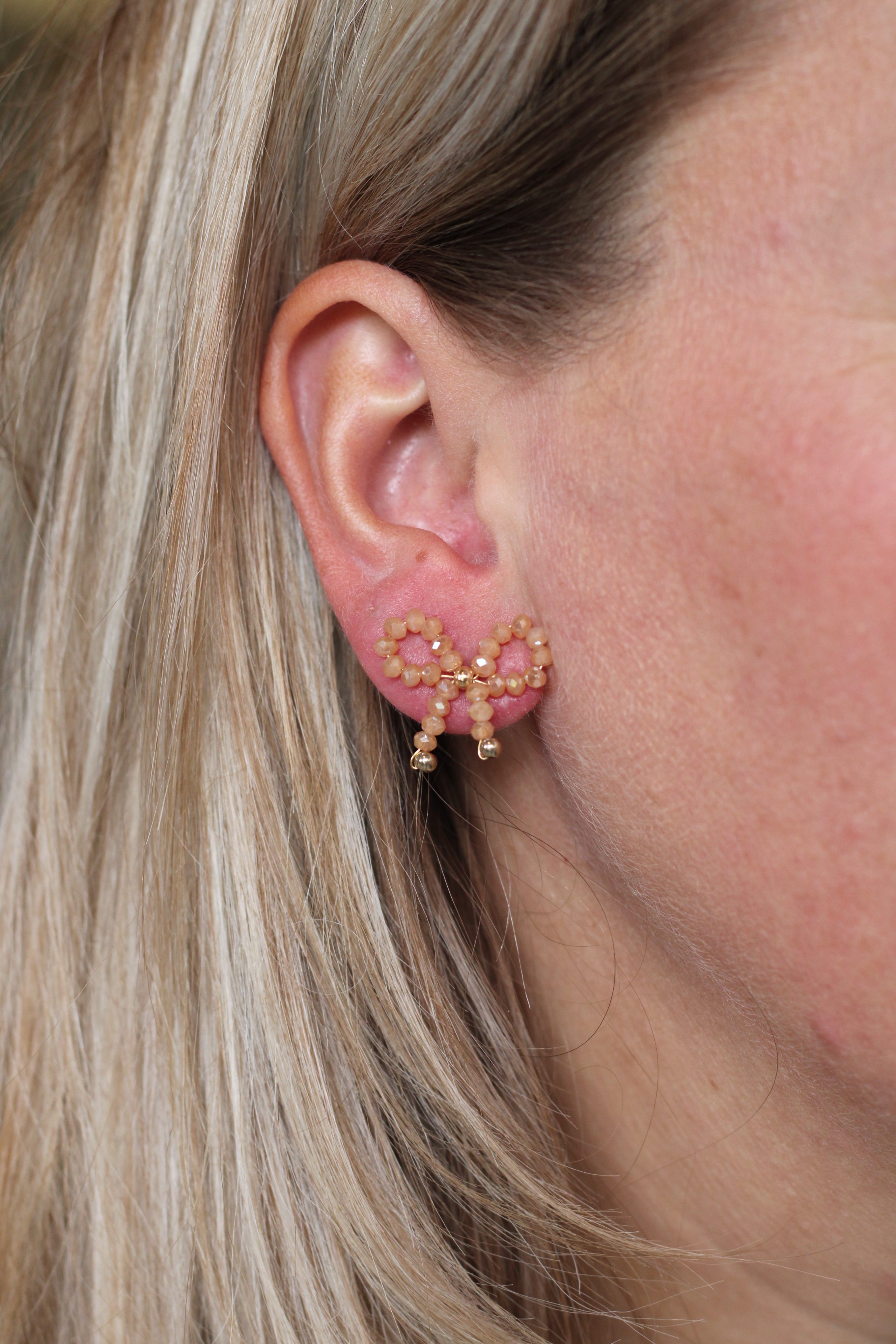 Beige Strik Oorbellen - Goud