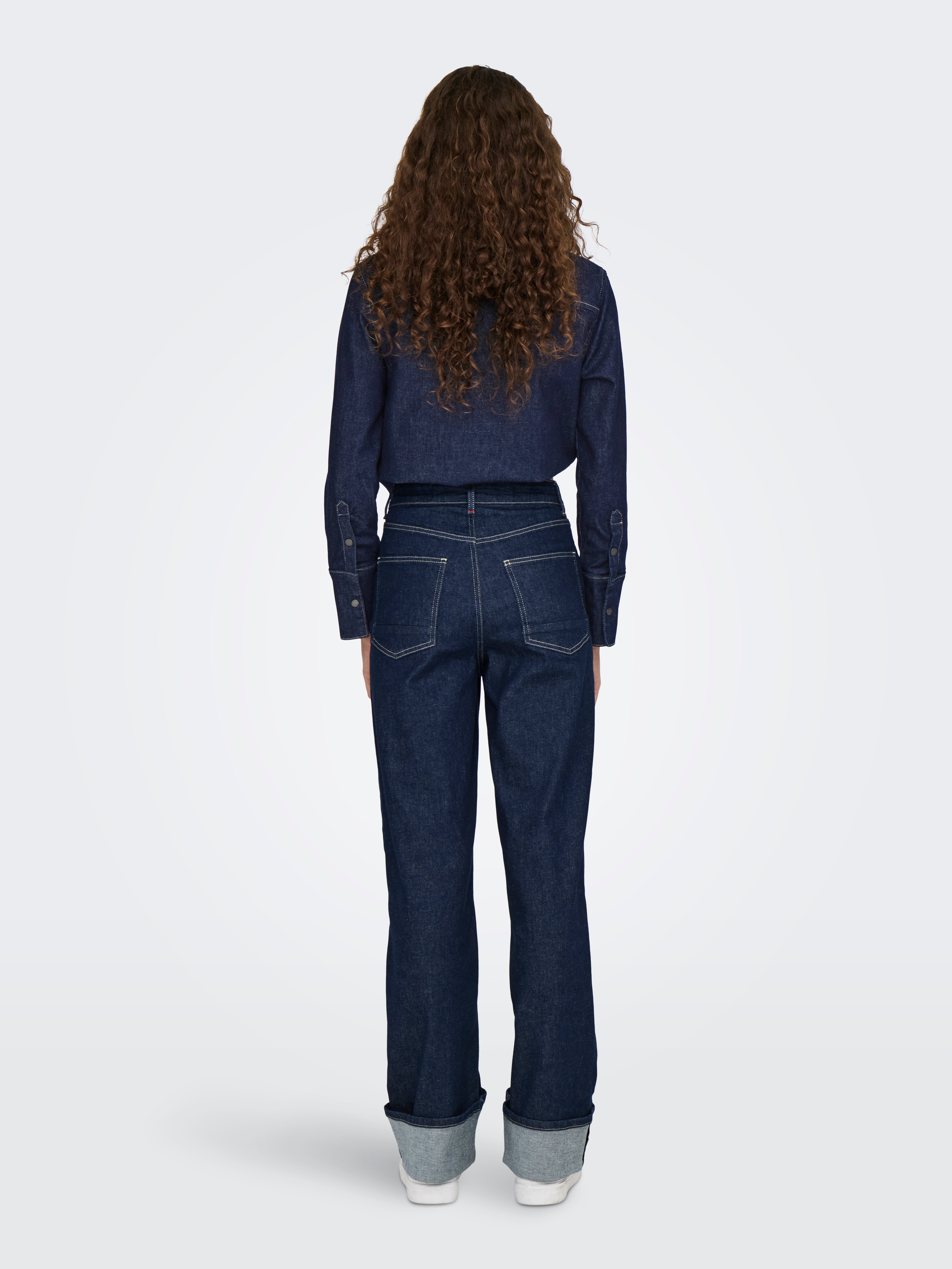 ONLMERCER Hohe Taille Weiter Beinschnitt Jeans Dark Blue Denim