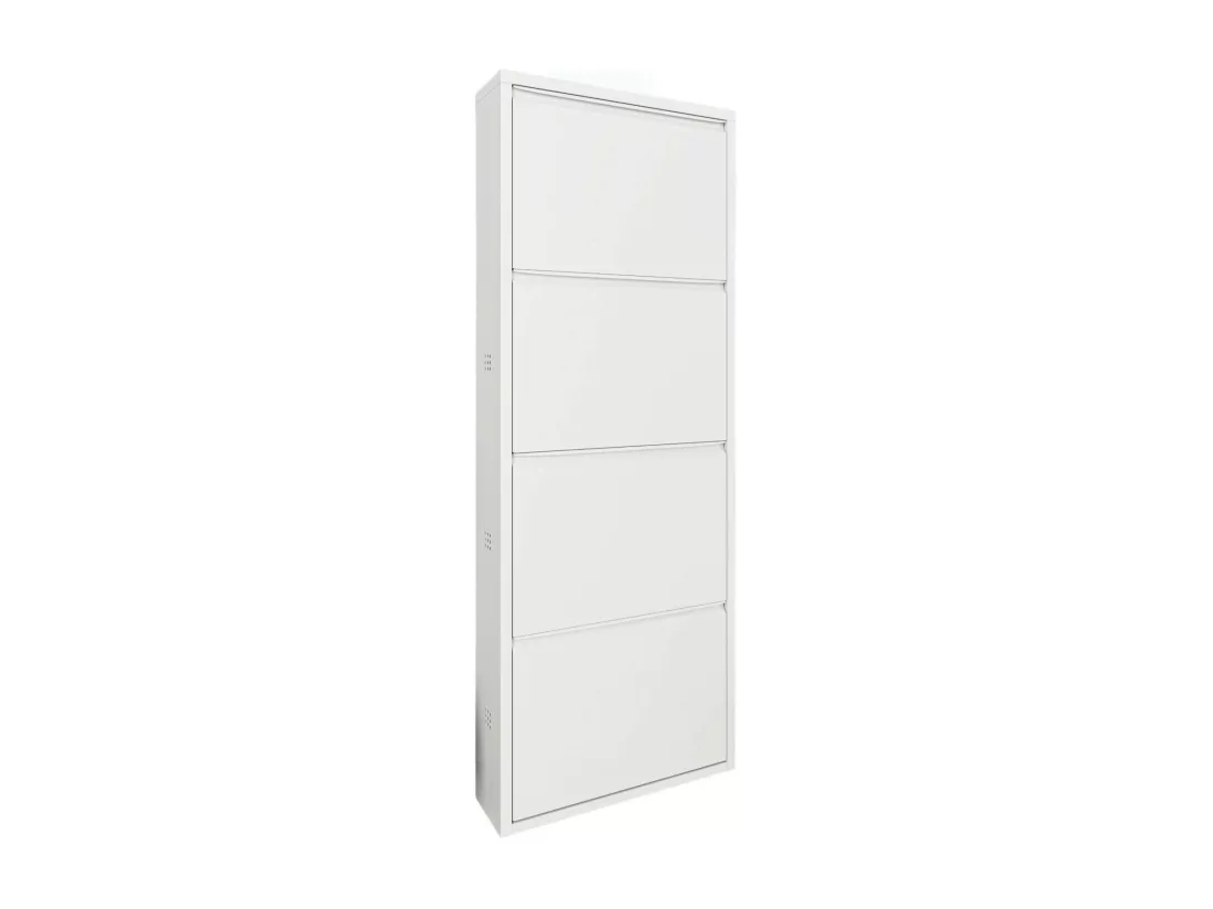 Meuble à chaussures Gonzalo, Meuble à chaussures en métal, Armoire d'entrée polyvalente, Rangement pour chaussures, 50x15h138 cm, Blanc