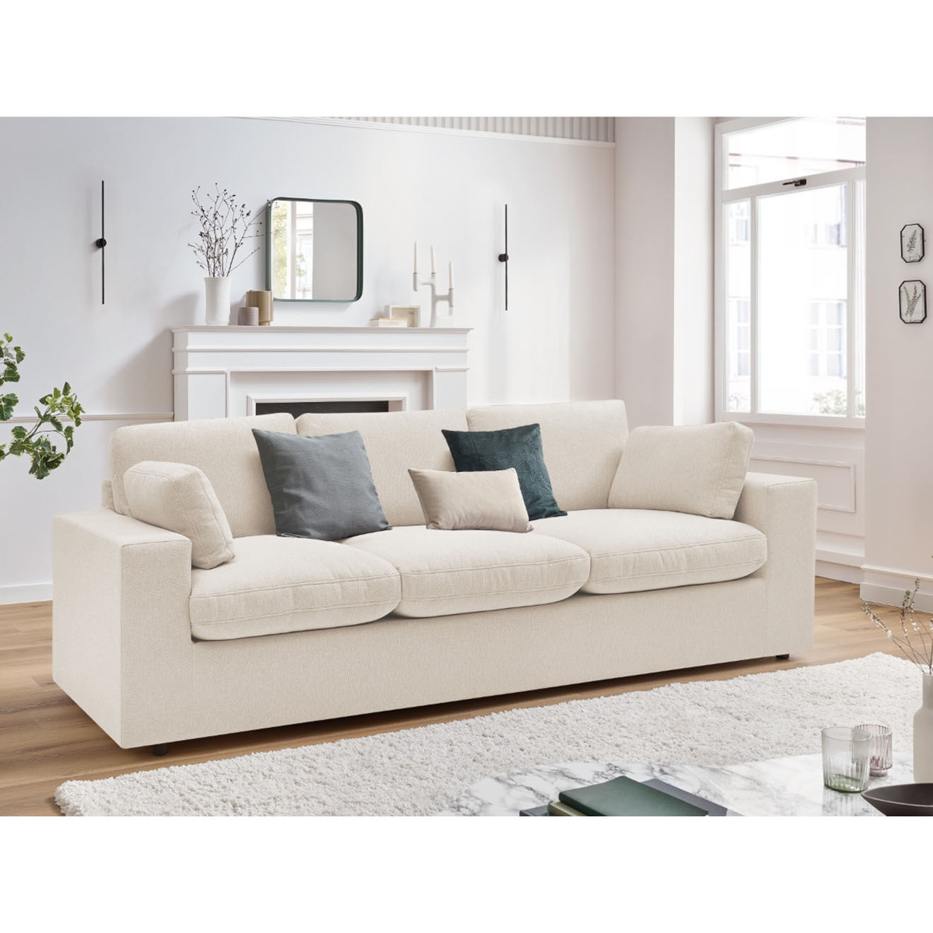 Bobochic Canapé compact belair beige - 220x93x80 cm