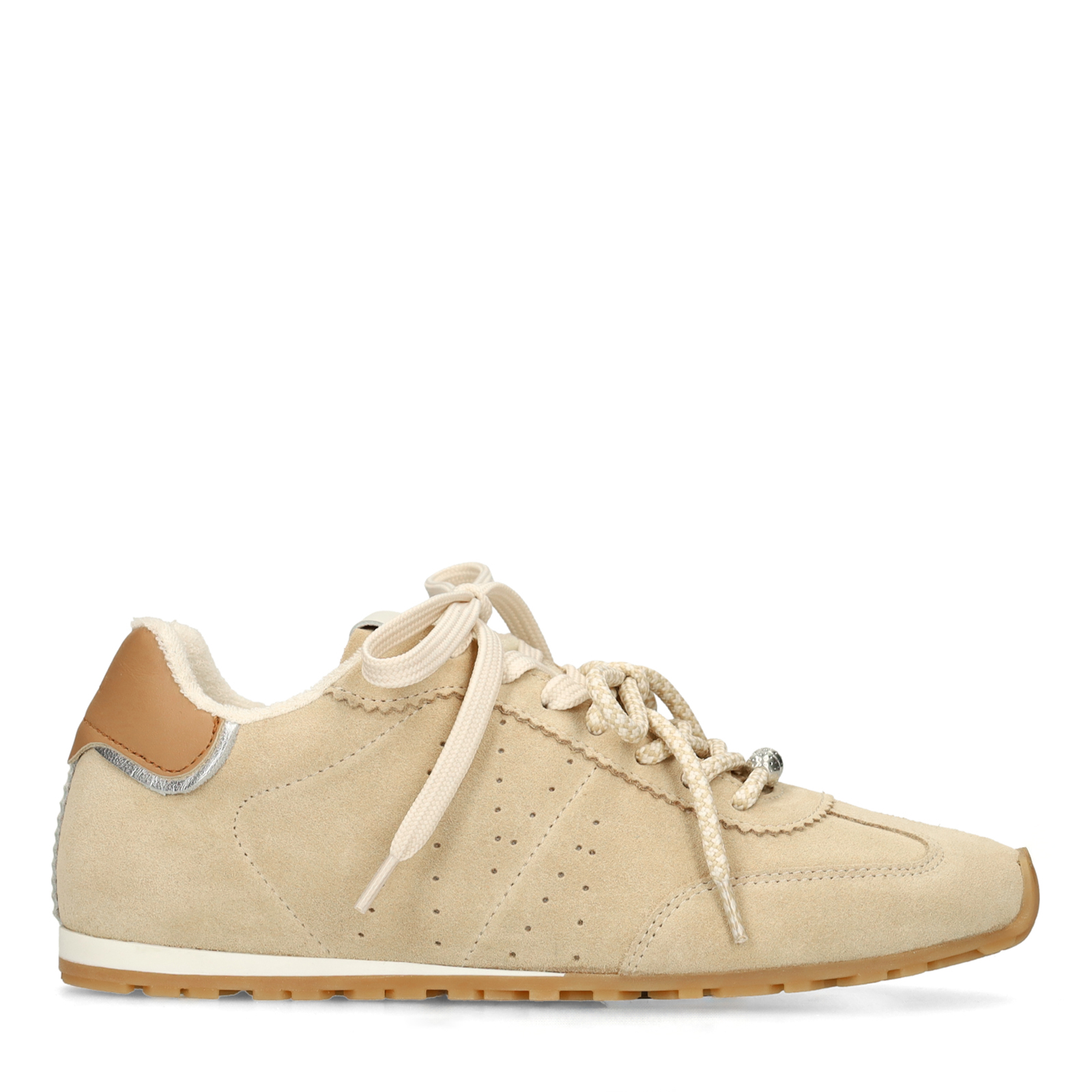 Beige suède sneakers met dubbele vetersluiting