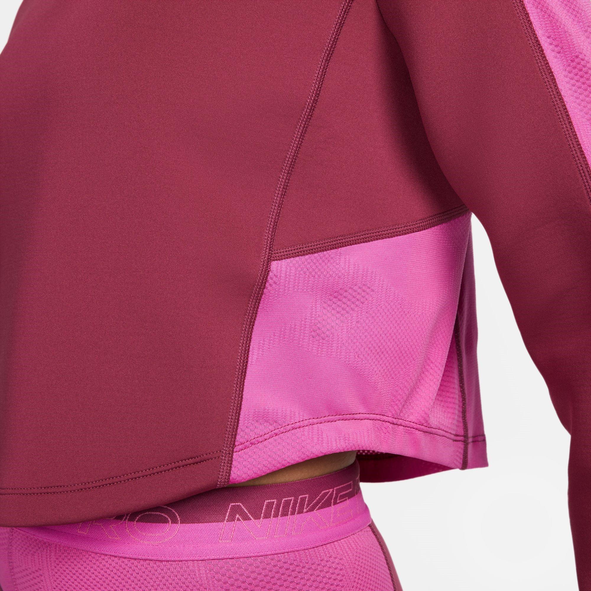 Nike Dri FIT Femme Womens Half Zip Long Sleeve Cropped Top