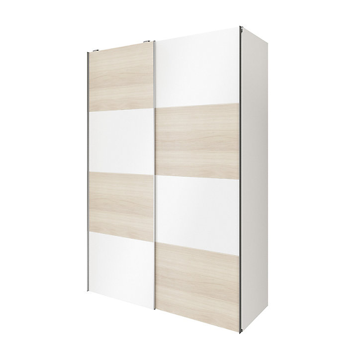 Armoire penderie portes coulissantes blanches brillantes et effet chêne GoodHome Atomia H. 225 x L. 150 x P. 63,5 cm