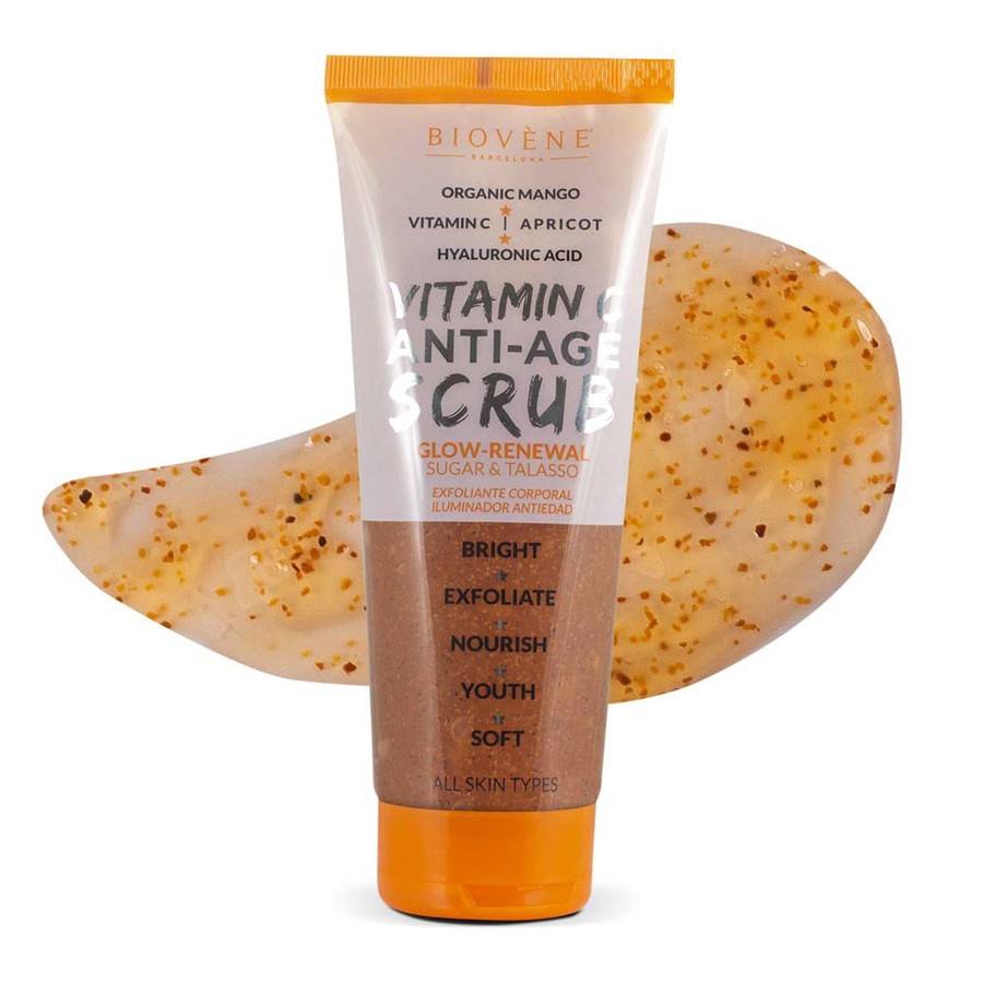 Biovène Vitamin C Anti-Age Scrub Glow Renewal Organic Mango Sugar & Talasso Body Exfoliator 250ml