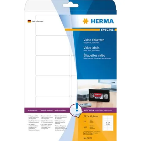 HERMA Video-Etiketten, weiß, 787 x 46,6mm, 300 Stück