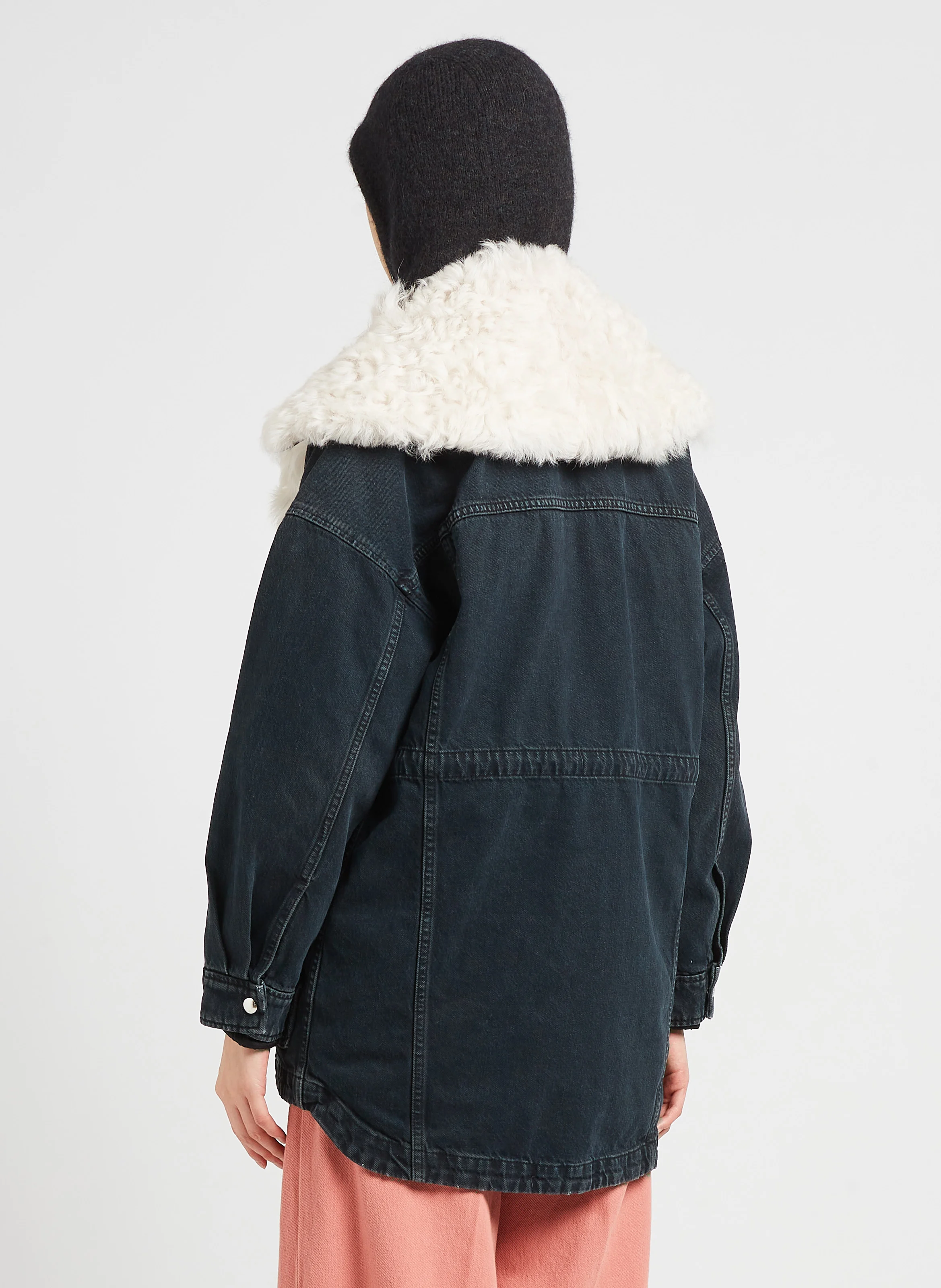 DIKAI - Blouson en jean col cranté en laine| Noir
