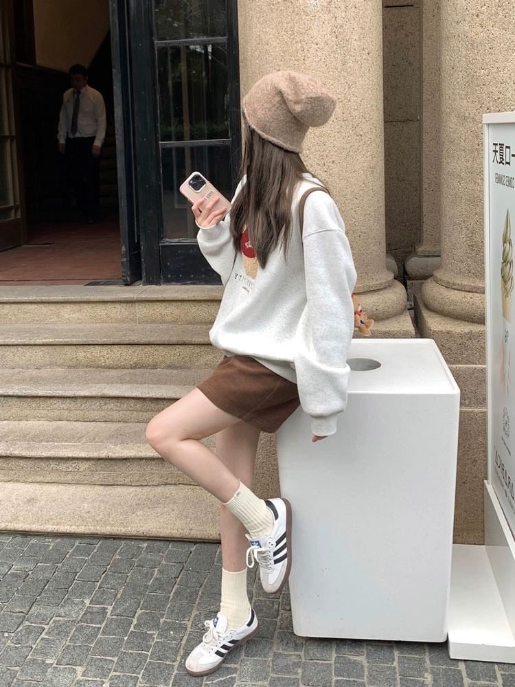 Rosesand - Sweatshirt met lange mouwen en geborduurde beer